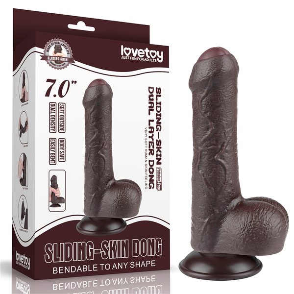 Dildo Realista 7'' Sliding Skin Dual Layer Dong Black - Sen Fantasy